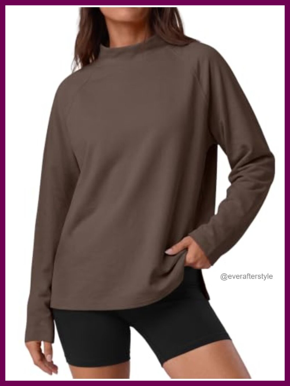Women's Mock Neck Long Sleeve Striped Oversized T-Shirt Drop Shoulder Fall Top